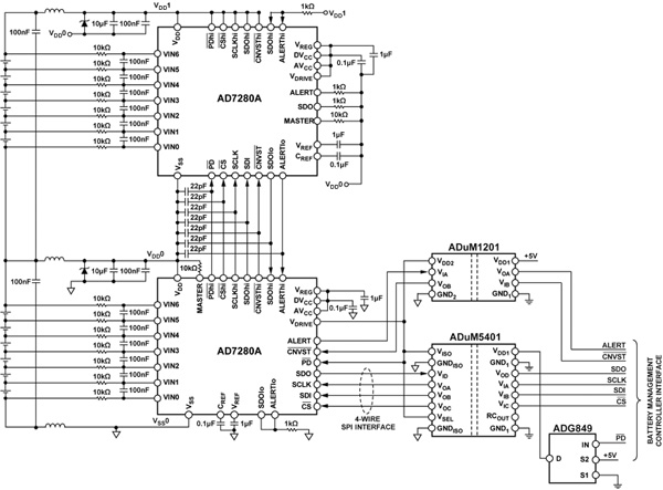 AD7280A daisy-chain configuration circuit